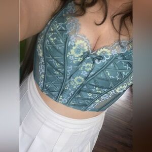Victoria’s Secret green and baby blue lacy corset top